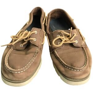 Sperry Top Sider Boys Size 5M Casual Boat Shoes Leeward Brown Leather Lace Up